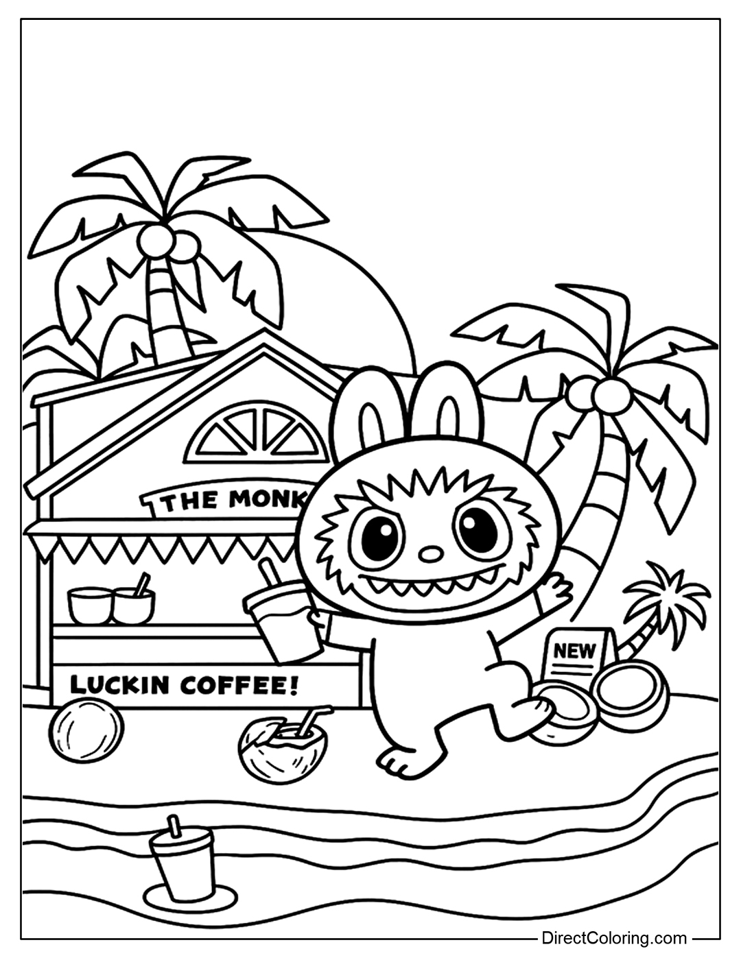 Labubu on Beach Coloring Page